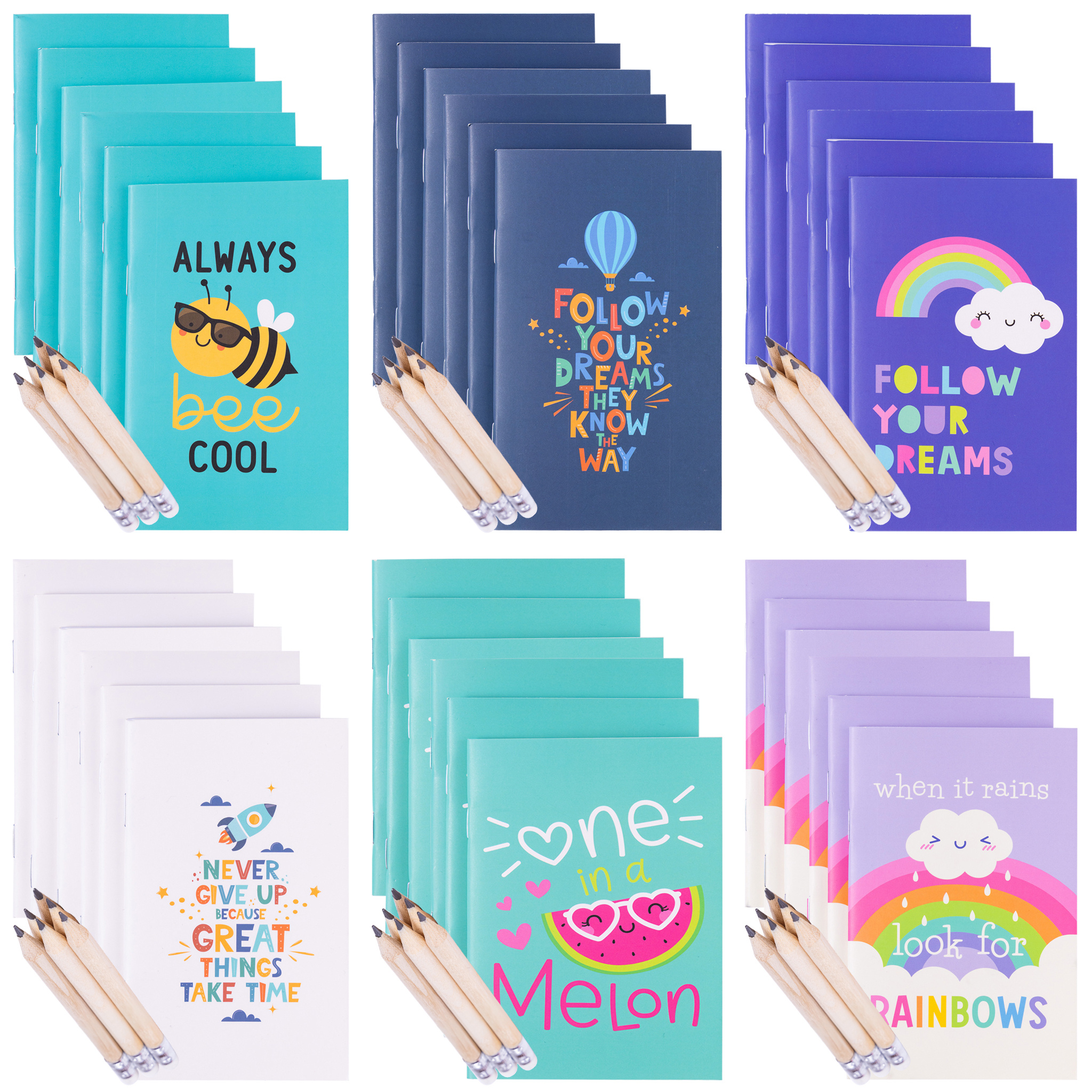 Evelay 6pcs Mini A7 Pocket Notebooks with Pencils