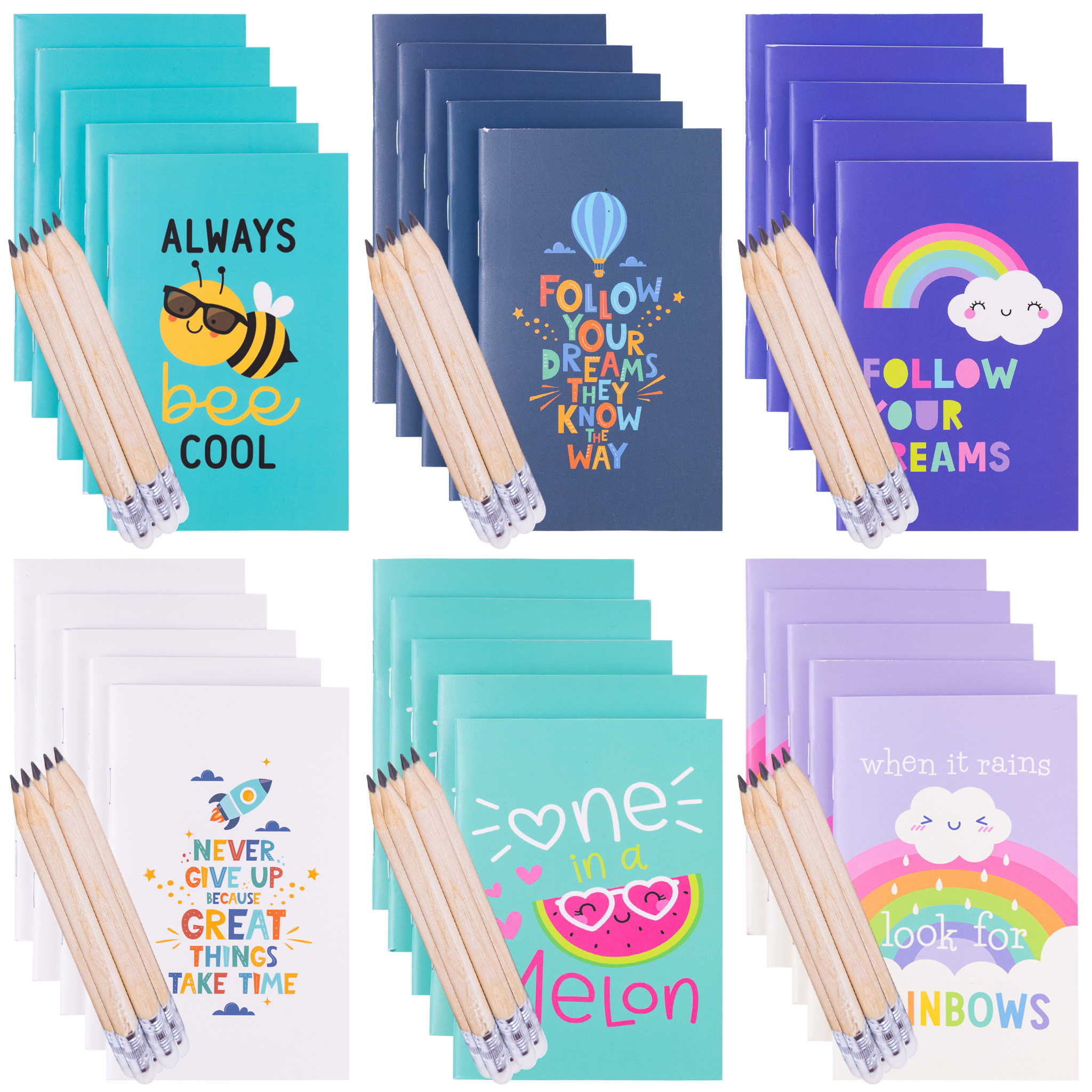 Evelay 6pcs Mini A7 Pocket Notebooks with Pencils