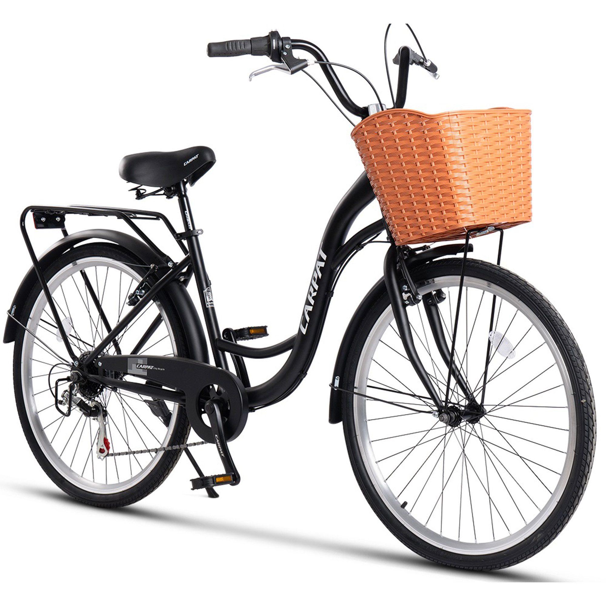 Damenfahrrad 28 Zoll Gnstig MADICKS City-Fahrrad 28 Zoll Damen Schwarz -  Mit Gangschaltung & Rattankorb