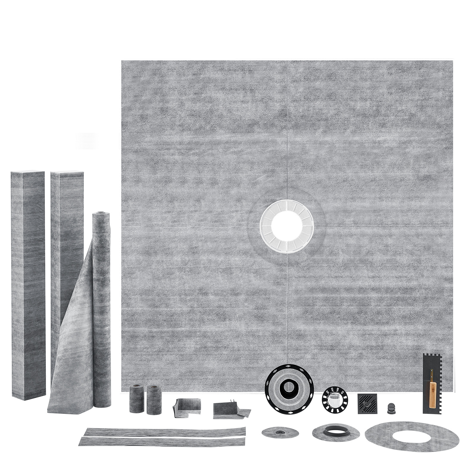 Vevor Shower Curb Kit, 1828x1828mm Shower Pan Kit With 50.8mm Abs Central Flange, 101.6mm Stainless Steel Grate, Waterproof Shower Curb & Membrane & Strip, Shower Pan Slope Sticks Fit For Bathroom