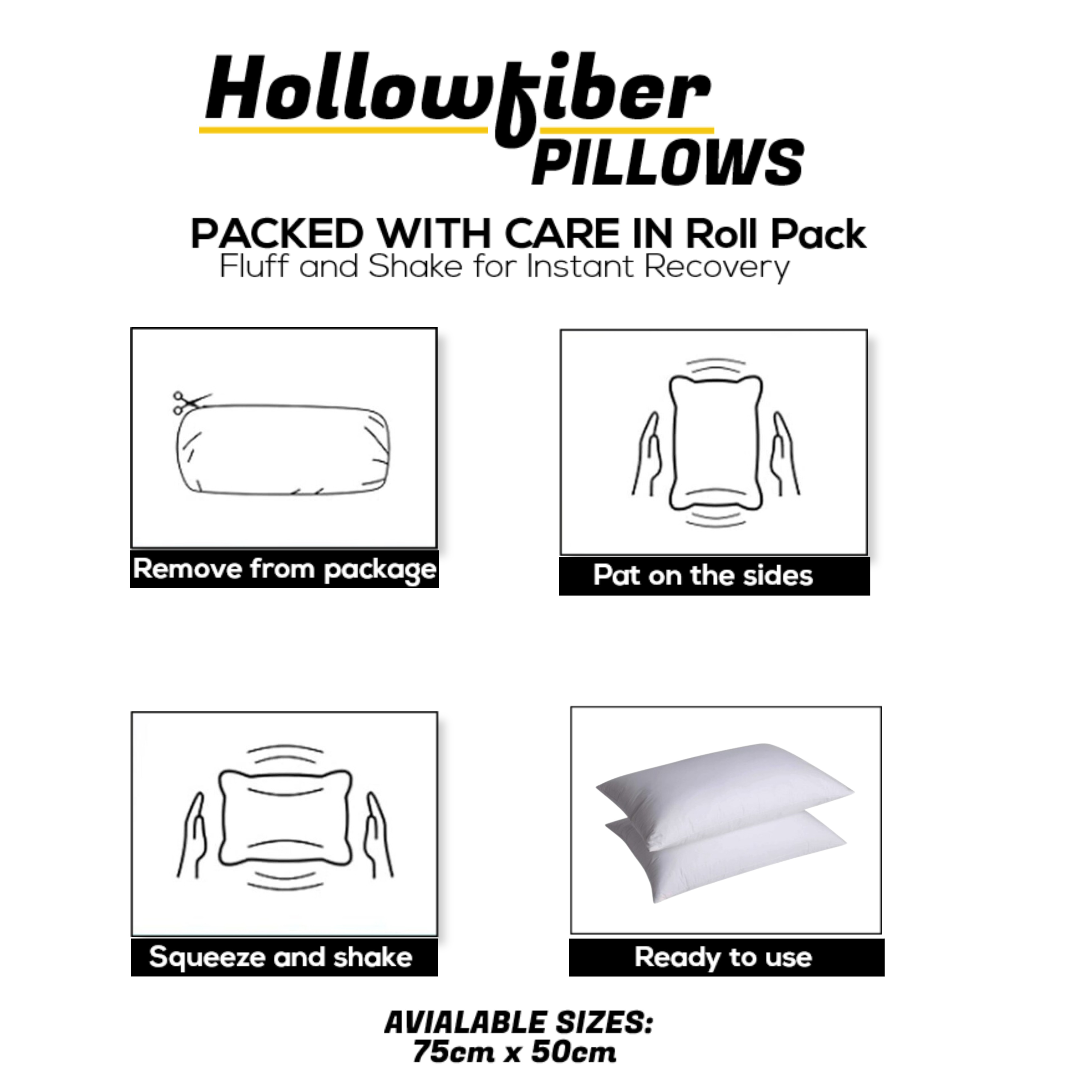 ARLinens Pillows Pack of 4 Hotel Quality Bounce Back Hollowfiber Filled Bedding Plump Pillows Size 75x50cm