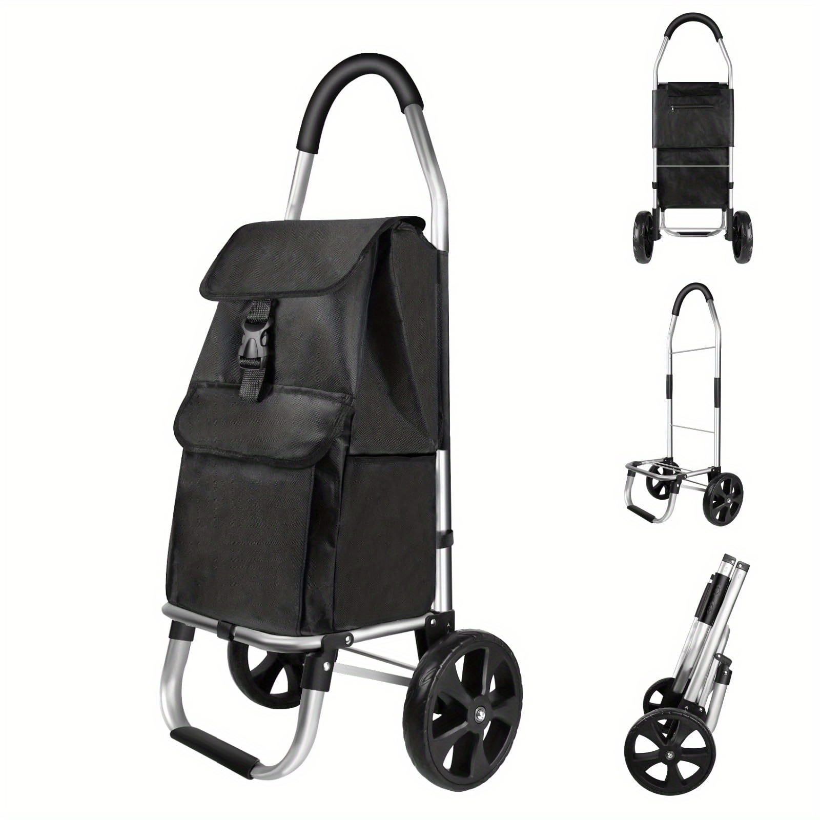 TEMU Folding Shopping Trolley, Aluminium Lightweight Shopping Cart With Detachable Shopping Bag, Mudguard Stair Climbing Wheels Grocery Trolley, Hard