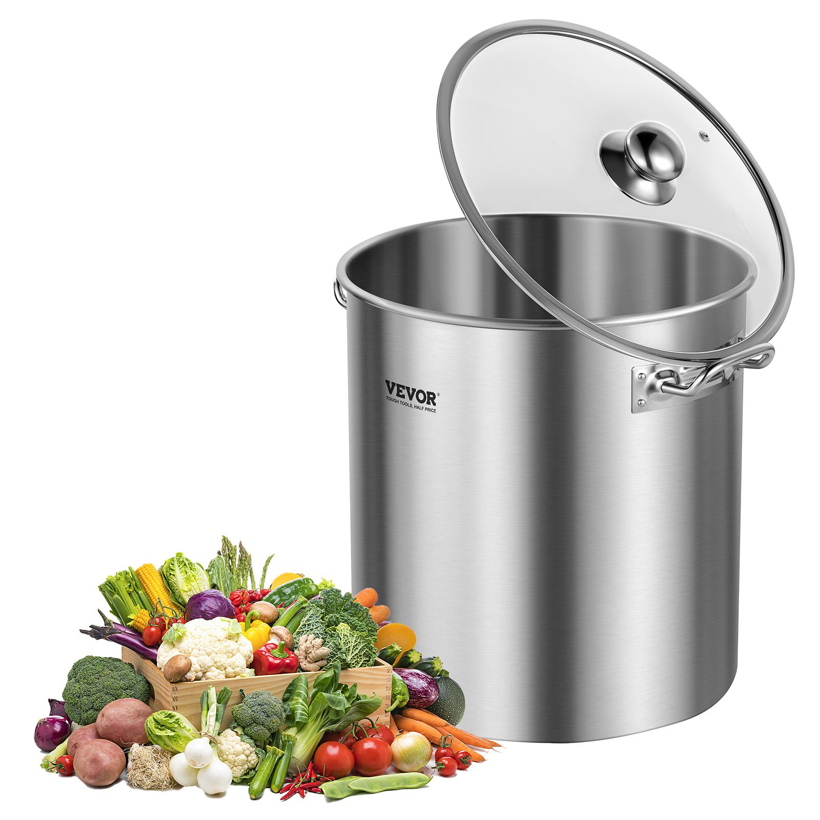 TEMU VEVOR Olla de Acero Inoxidable de 24QT para Cocina con Mango y
