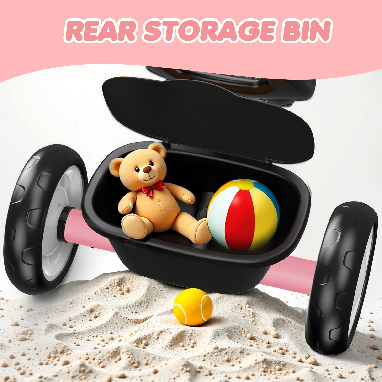 Baby Balance Fiets met Mand, Verstelbaar Zitje en Anti-Slip Wielen, Vroege Leeractiviteit Wandelende Duwactiviteit Dragauto Speelgoed, Baby Walker voor 12-24 Maanden, Baby'S Sliding Bike voor Binnen Buiten voor Jongens Meisjes, (roze, wit, zwart)