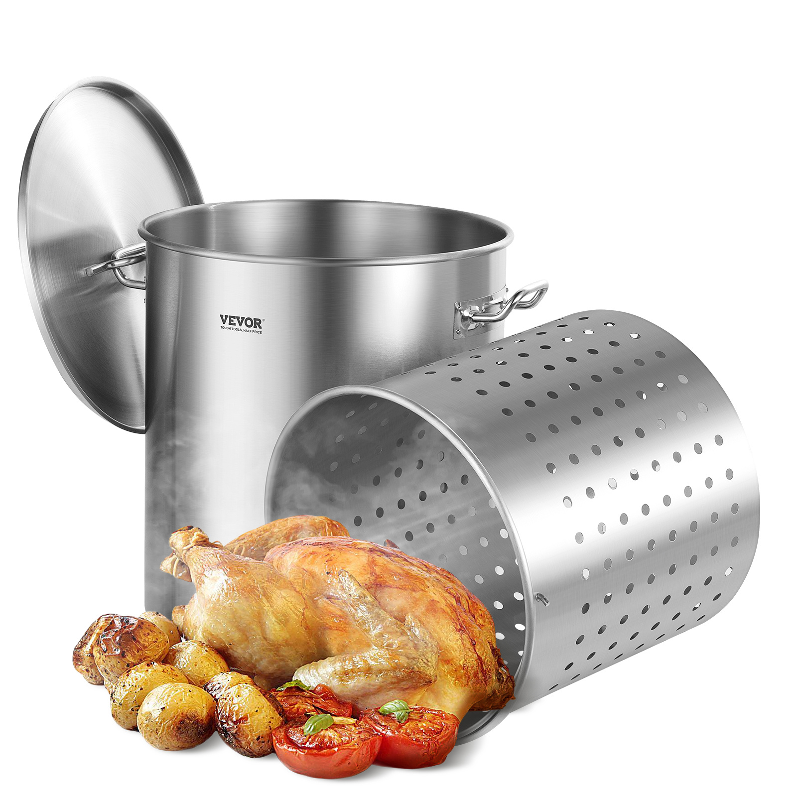 Image of Vevor 64qt Stainless Steel Cooking Kitchen Sauce Pot With Basket Lid Handle