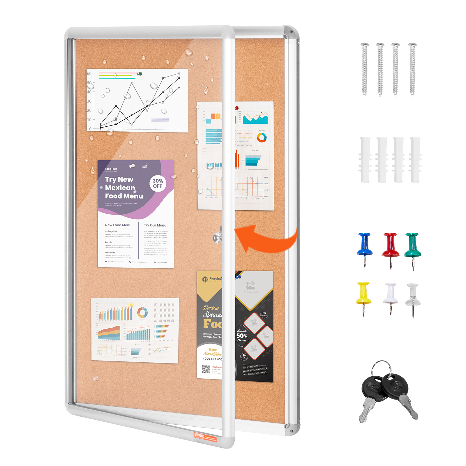 TEMU VEVOR 36"x24" Planche à liège fermée avec cadre en aluminium Planche à bulletin verrouillable