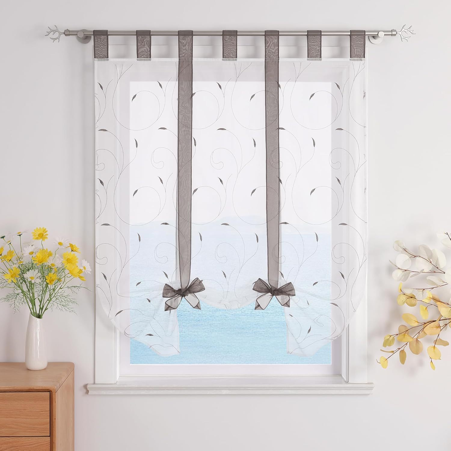 Image of Curtain With Loops, Curtain Screens, Kitchen Tie-back Curtains, Transparent Loop Curtains, Modern Curtains With Embroidery.