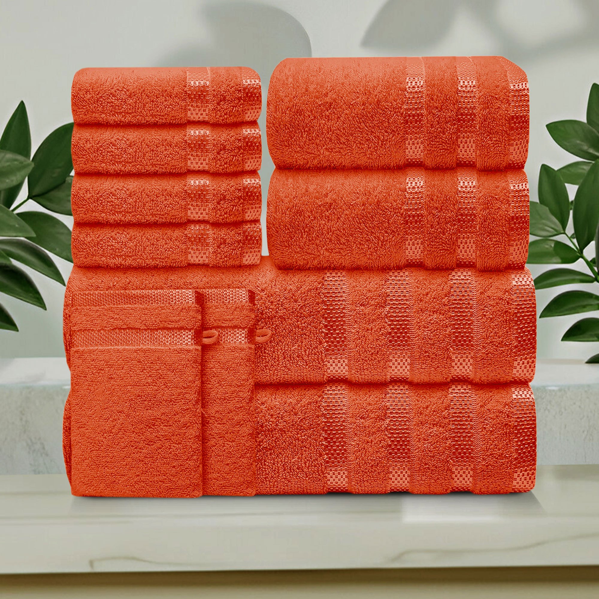 TEMU Luxury Bath Towel Set- 10pcs Towels For Bathroom 100% Cotton-2 Bath Towels, 2 Hand Towels, 4 Face Cloth & Wash Gloves Absorbent Hotel Quality