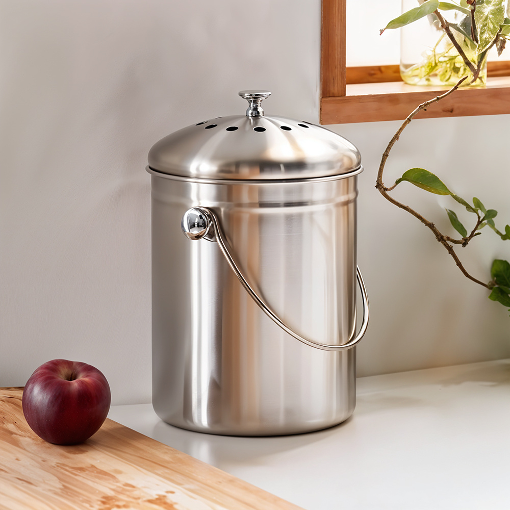 5l stainless steel compost bin kitchen countertop bin food waste recycling rubbish trash can with lid