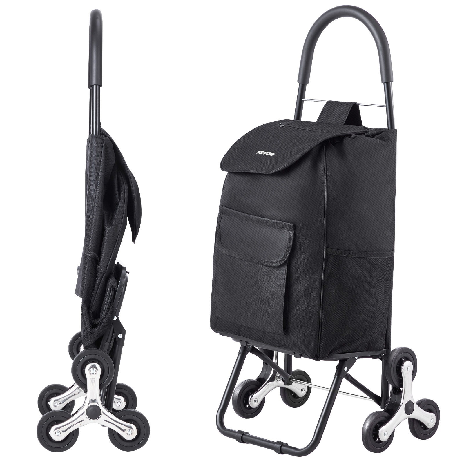 Vevor Stair Climbing Cart Foldable Shopping Cart 36l With Storage Bag 6 Wheels