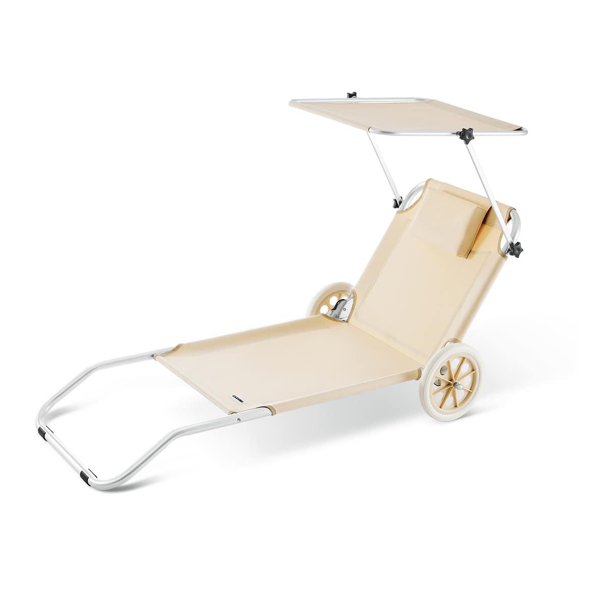 Casaria® Folding Sun Lounger With Canopy, Beach Lounger With Wheels And Carry Bag, Outdoor Folding Recliner Chair With Removable Sunshade, 115kg Weight Capacity