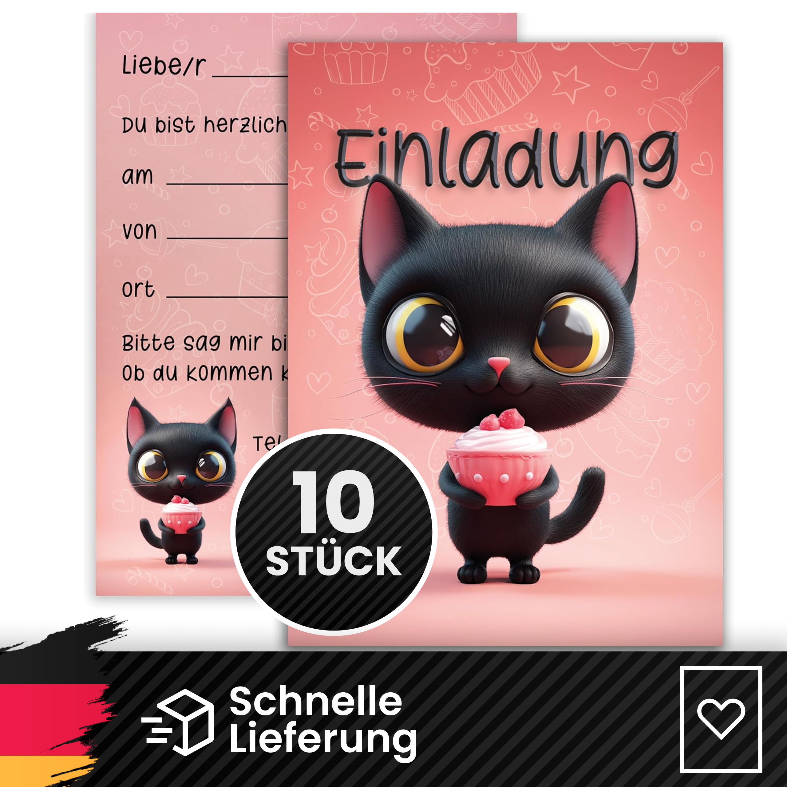 E-shop 10x Einladungskarten Katzen Party Set Mädchen Kindergeburtstag Katze