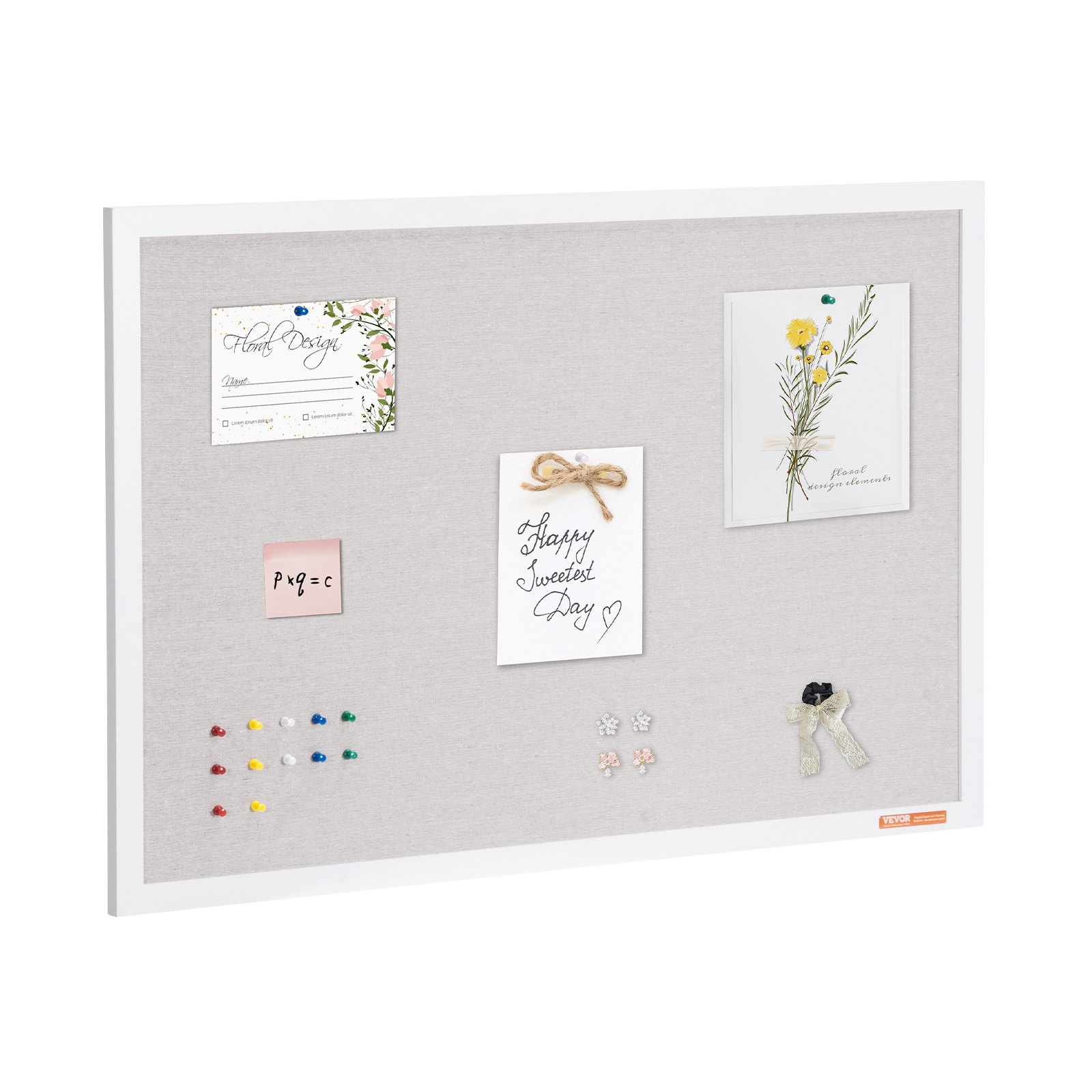 Image of Vevor 36"x24" White Cork Board With Linen Surface Wall-mounted Bulletin Board