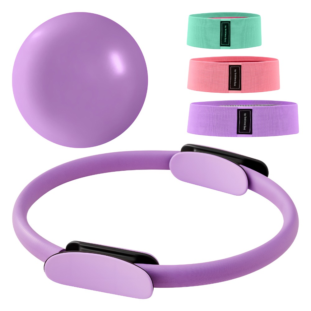 Pilates Ring Set With 14-inch Featuring Double-padded Handles, 3 Resistance Bands (/45 Lbs), Non-slip Mini Ball, Training Guide, And Carry Bag