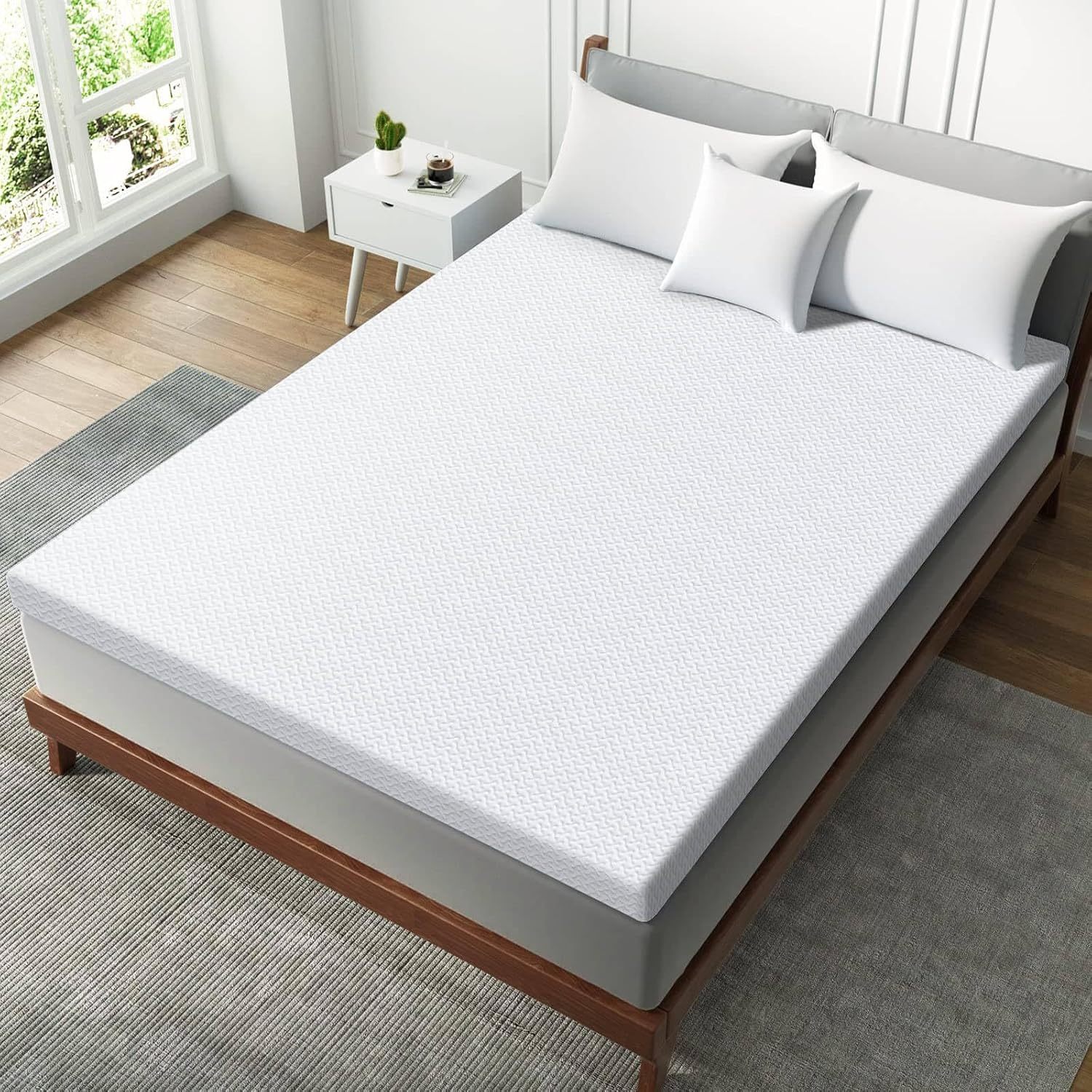 Mattress Topper 140 X 200 Cm / 180 X 200 Cm - 2 Layers Of Memory Foam And Bamboo Charcoal Foam (h3/h2) For Box Spring Bed, , Sleeper Sofa