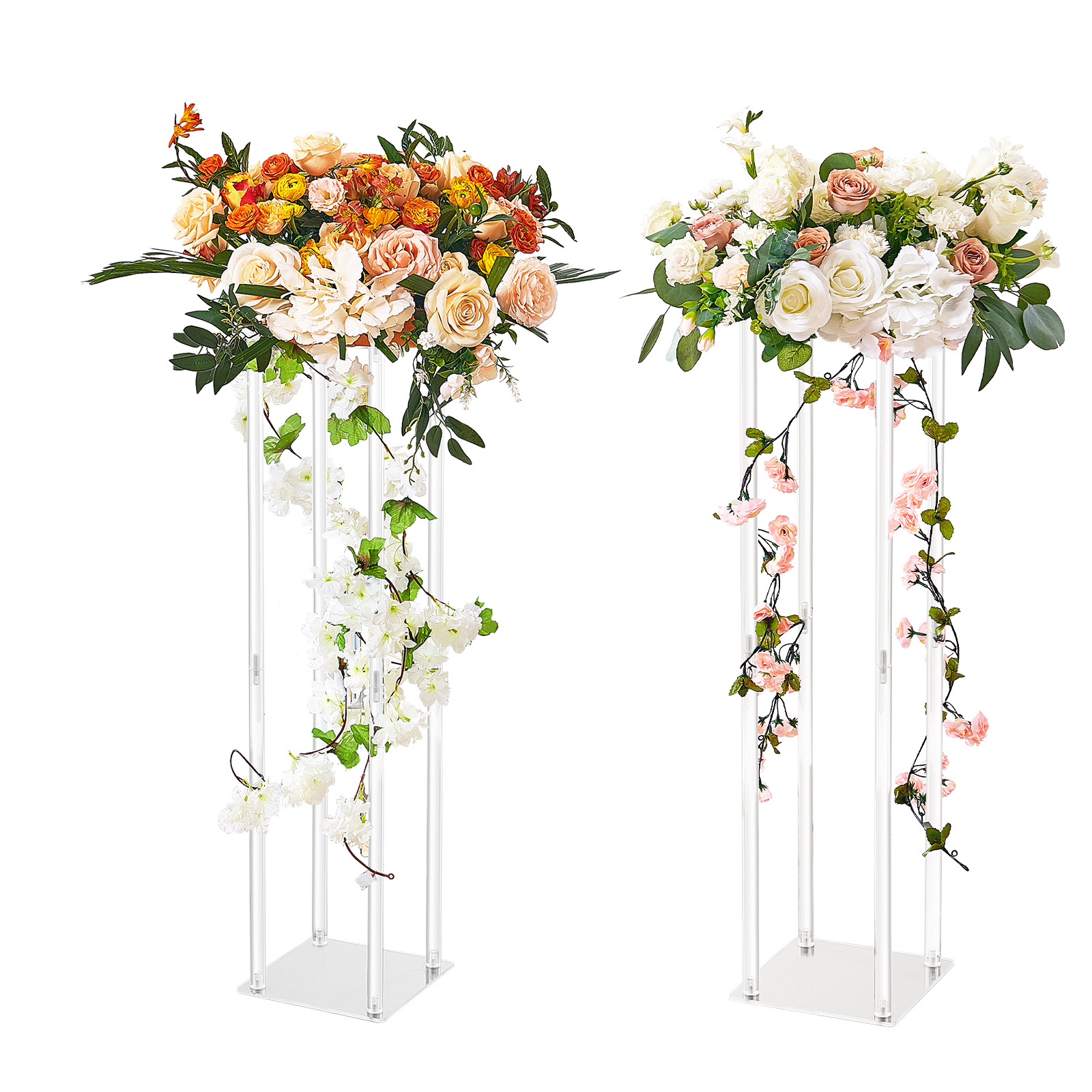Image of Vevor 2pcs 31.5inch/80cm High Wedding Flower Stand, With Acrylic Laminate, Acrylic Vase Column Geometric Centerpiece Stands, Floral Display Rack For Events Reception, Party Decoration Home