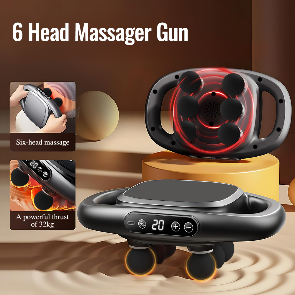 professional   fascia massage gun with   six rod technology 9   9   levels full body deep high frequency vibration muscle relaxation led display powerful   motor for home office gym use christmas and halloween gifts details 0