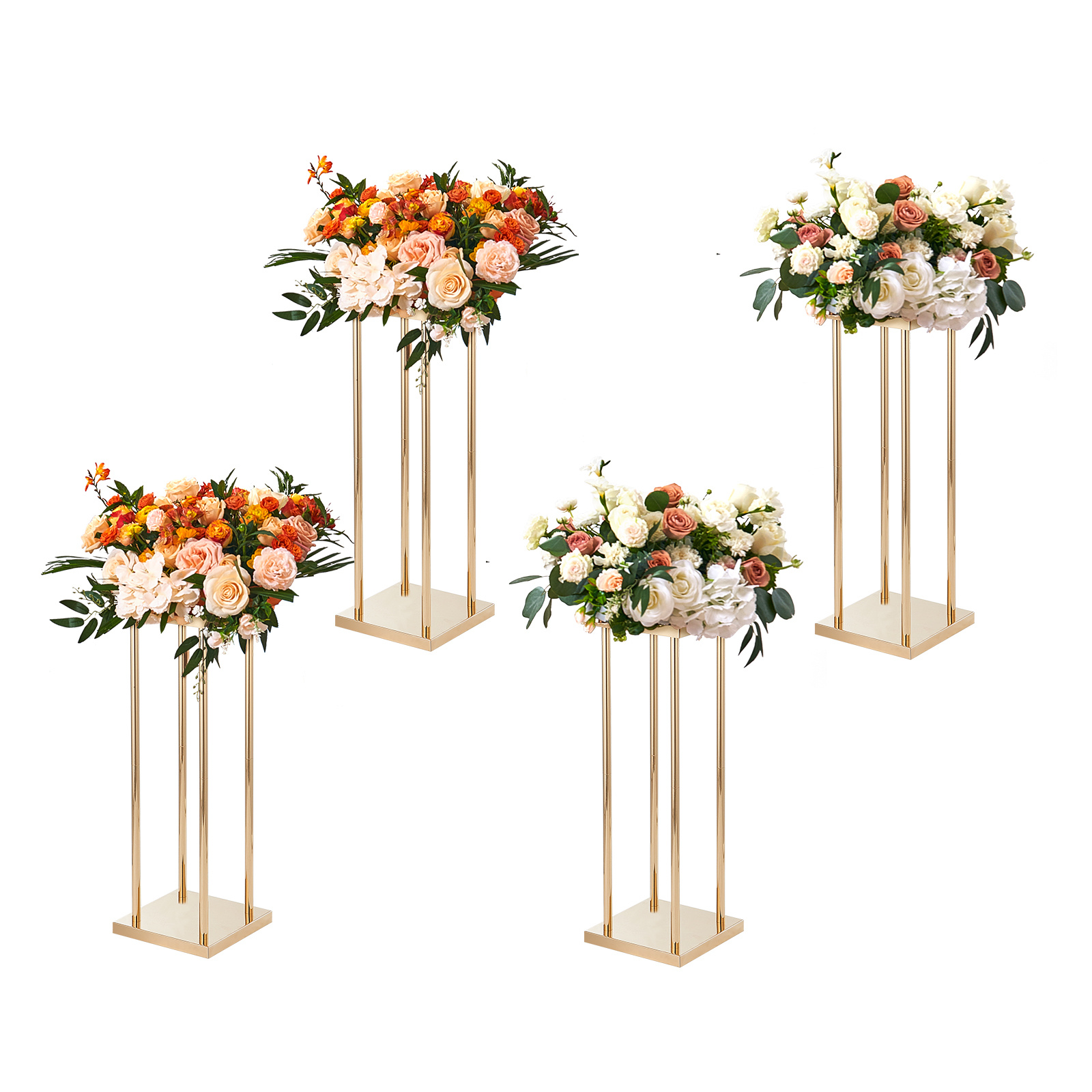 Vevor 4pcs Gold Metal Column Wedding Flower Stand, 23.6inch /60cm High With Metal Laminate, Vase Geometric Centerpiece Stands, Cylindrical Floral Display Rack For Events Reception, Party Road Leads