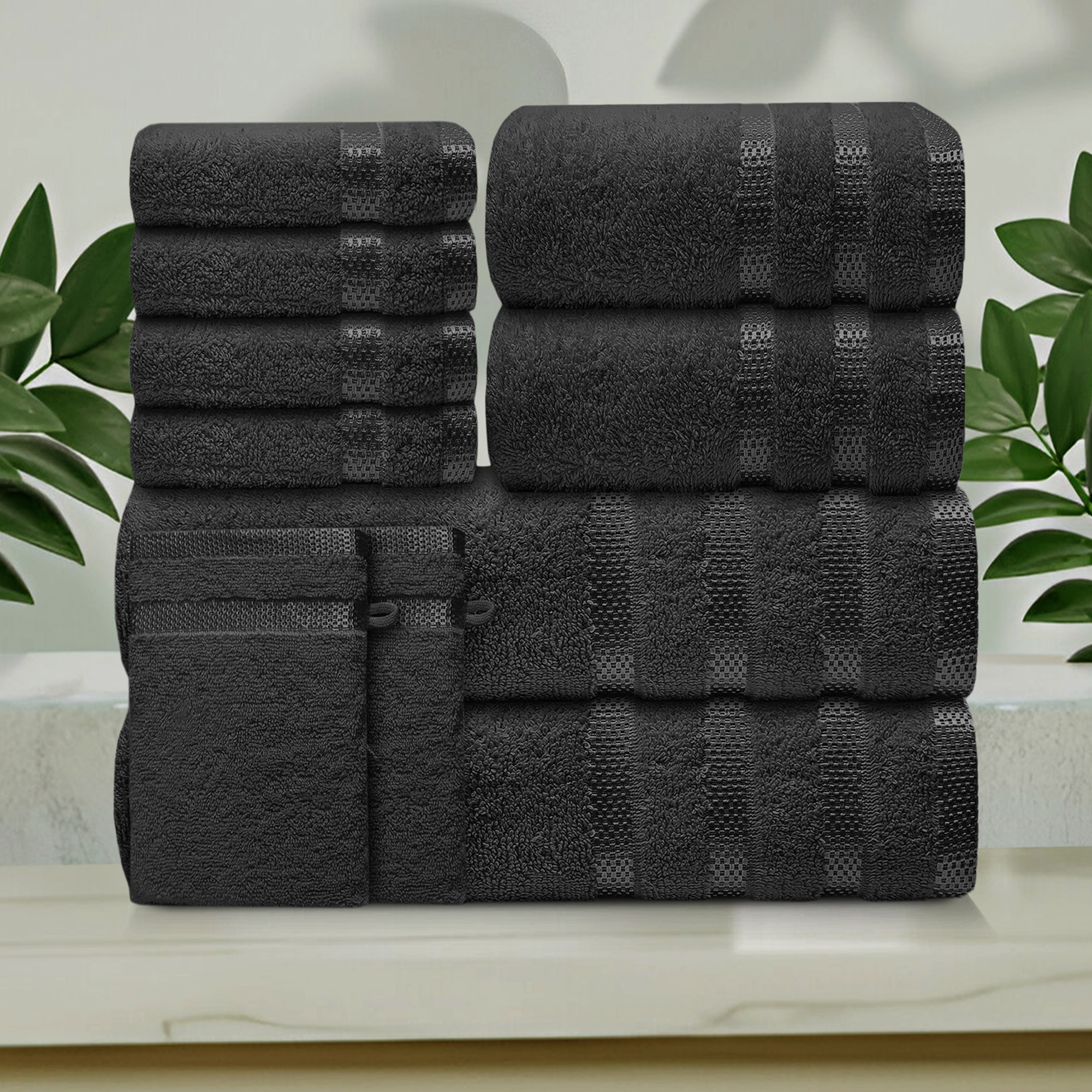 TEMU Luxury Bath Towel Set- 10pcs Towels For Bathroom 100% Cotton-2 Bath Towels, 2 Hand Towels, 4 Face Cloth & Wash Gloves Absorbent Hotel Quality