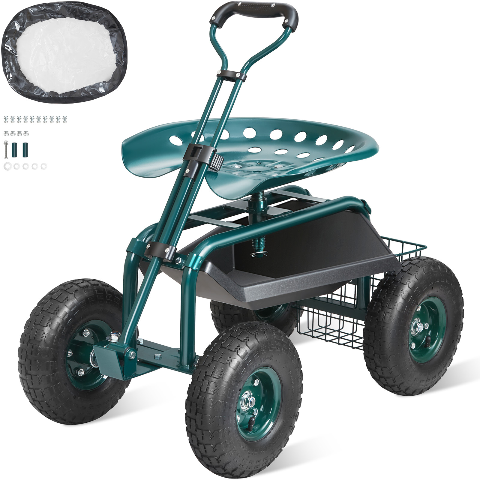 E-shop VEVOR Gartenwagen mit Rollen-Arbeitsstuhl mit Rädern, Gartenstuhl zum Pflanzen, 360-Grad-Schwenkstuhl, Wagen-Scooter mit Lenkhebel und