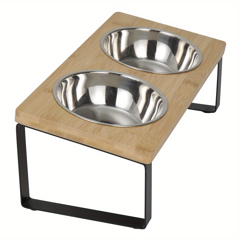 TEMU Raised Cat Food Bowl Elevated Pet Feeder With 2 Stainless Steel Bowls, 15°tilted Stand Indoor Cats Double Dishes Feeding Station, 33*16*12cm
