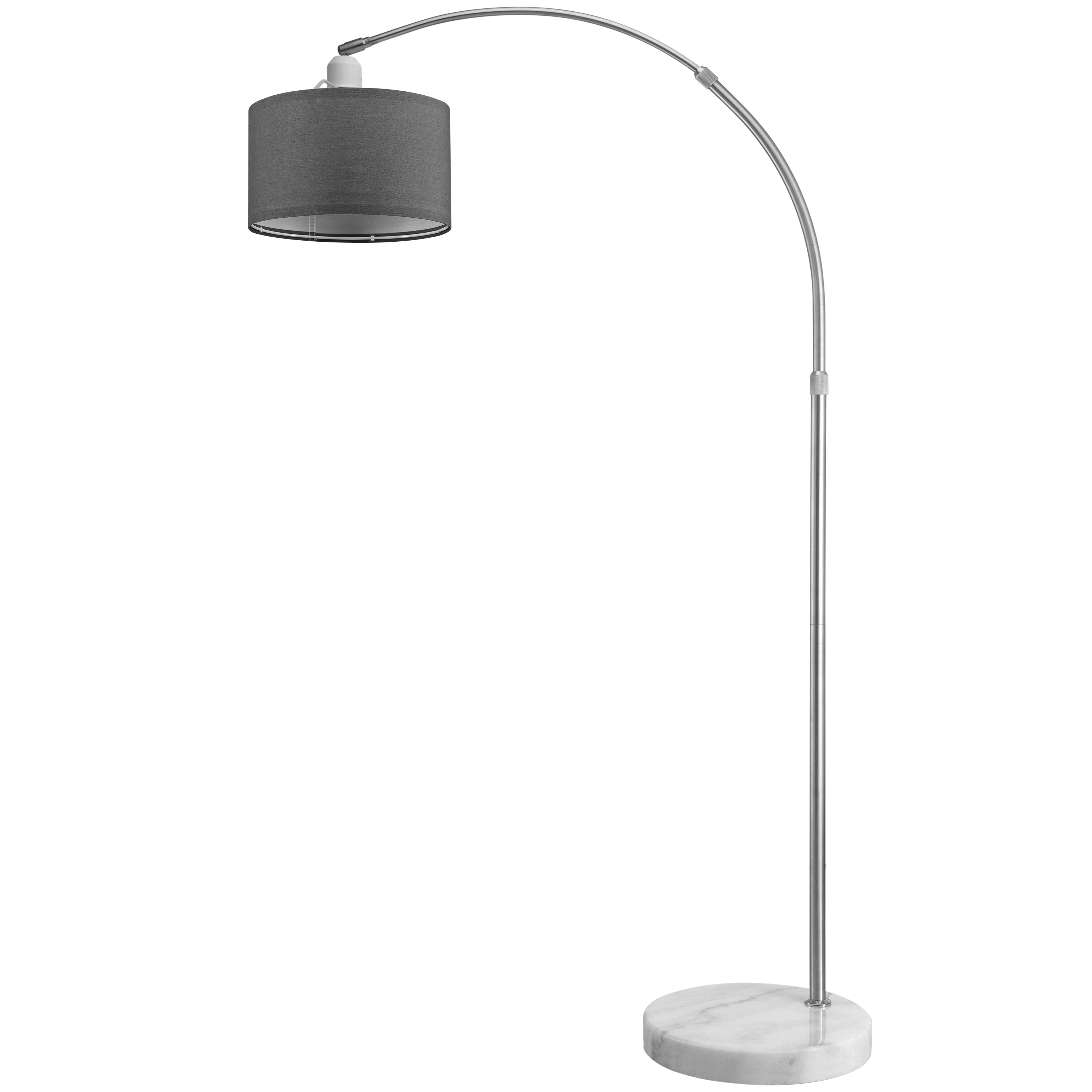 TEMU Monzana® Arc Lamp With Fabric Shade, Marble Base, 150-175 Cm Height Adjustable, Foot Switch, Swivel, E27, Living Room Bedroom Floor Lamp, , Gray
