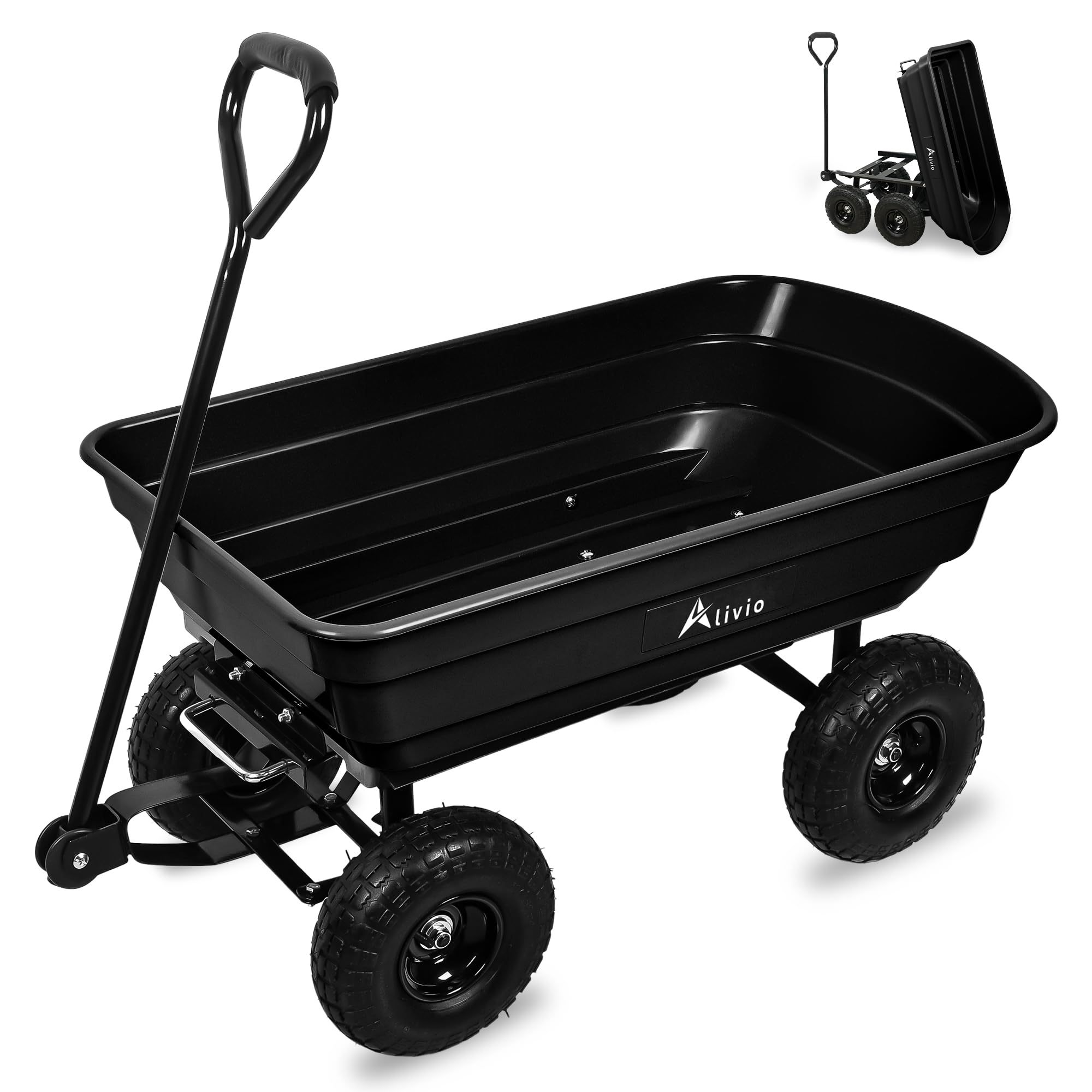 TEMU Garden Wheelbarrow Cart 75l, 10in Pneumatic Wheels Heavy Duty Wheelbarrow Trolley , 250kg Capacity Swivel Handle Wagon Cart For Outdoor, Patio,