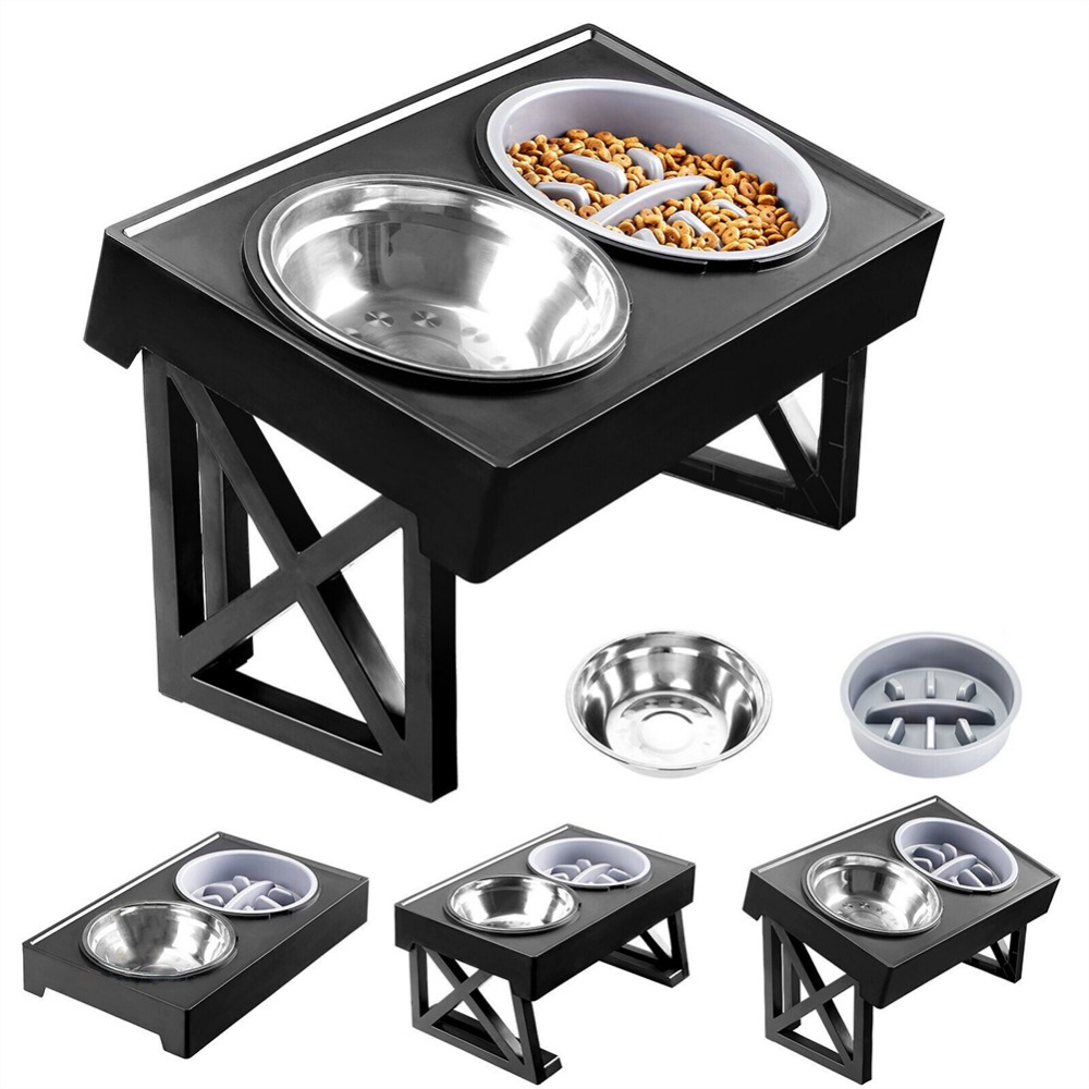 TEMU Raised Dog Bowl Height-adjustable, Elevated Dog Bowls With Stainless Steel Bowl And Pp Bowl, For Small Medium & Large Dogs, Black, 45*26*27.5cm