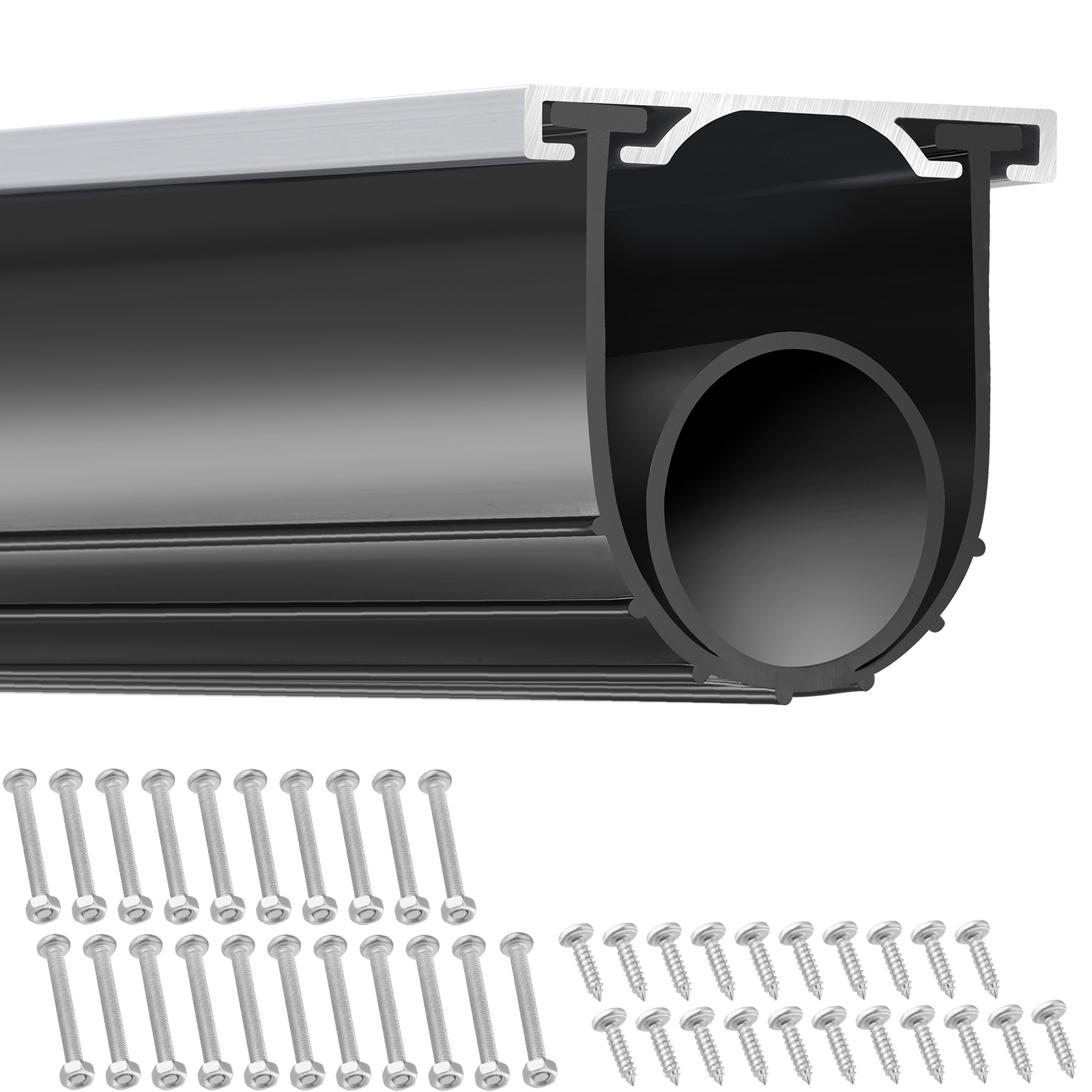 Image of Vevor Garage Door Seals Bottom Rubber, U Shape +o Ring Garage Door Bottom Weather Seal With Pre-drilled Aluminum Track Retainer Kit, 16ft 5/16 Inch T-ends And 3 3/4 Inch Width, For Doors, Black