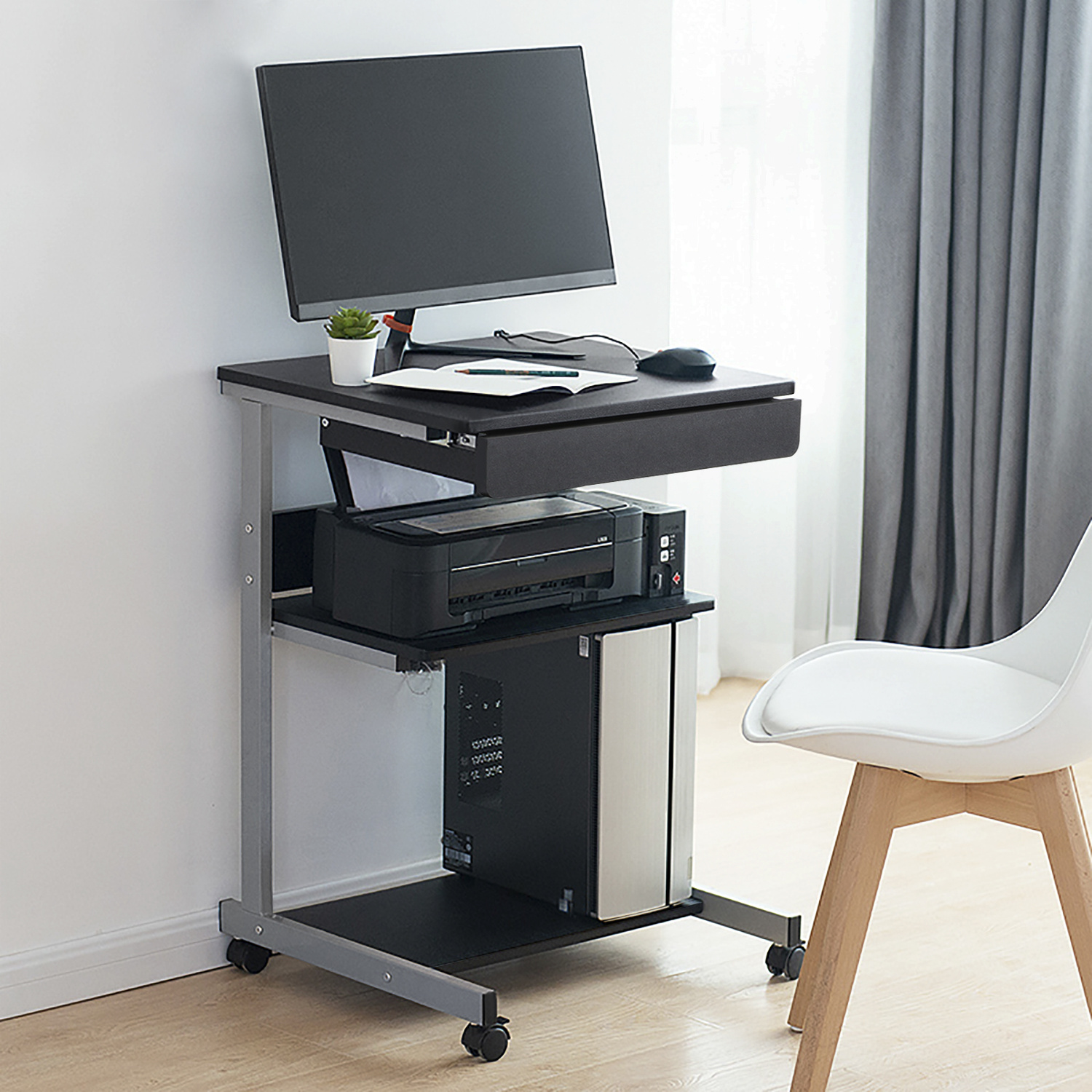 TEMU Costoffs Scrivania per Computer con Ruote Scrivania con Porta Tastiera Scorrevole ad Tavolo da Lavoro Mobile Porta PC Laptop da Ufficio Studio