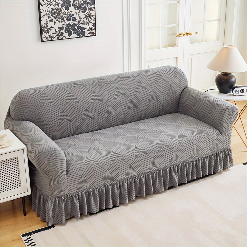 TEMU 1/ 2/ 3/ 4 Seater High Stretch Sofa Cover Slipcover, Universal Jacquard Fleece Couch Covers With Ruffle Skirt, High Elastic Washable Furniture