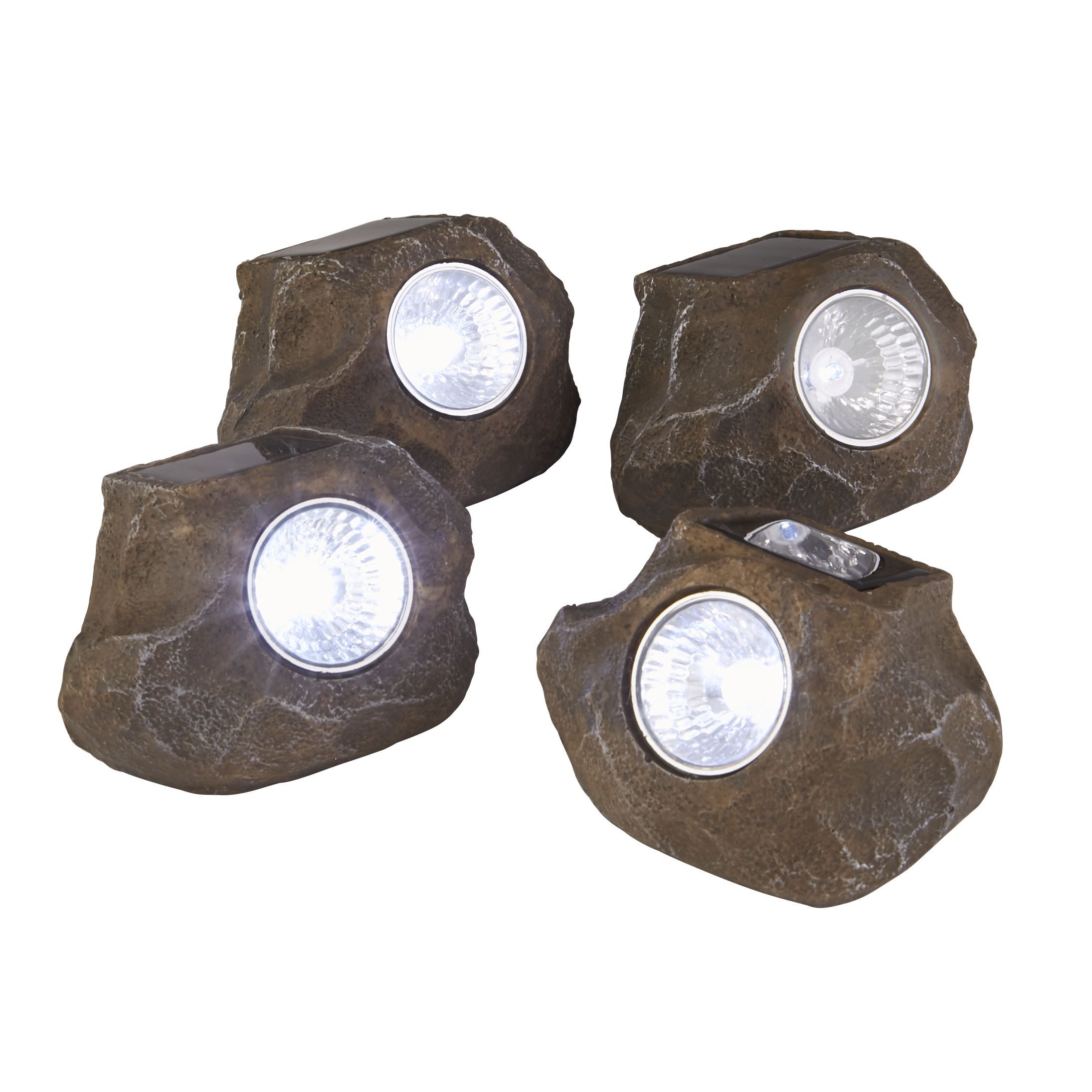 Solar Rock LED Lights - Set of 4 - One Size / Brown