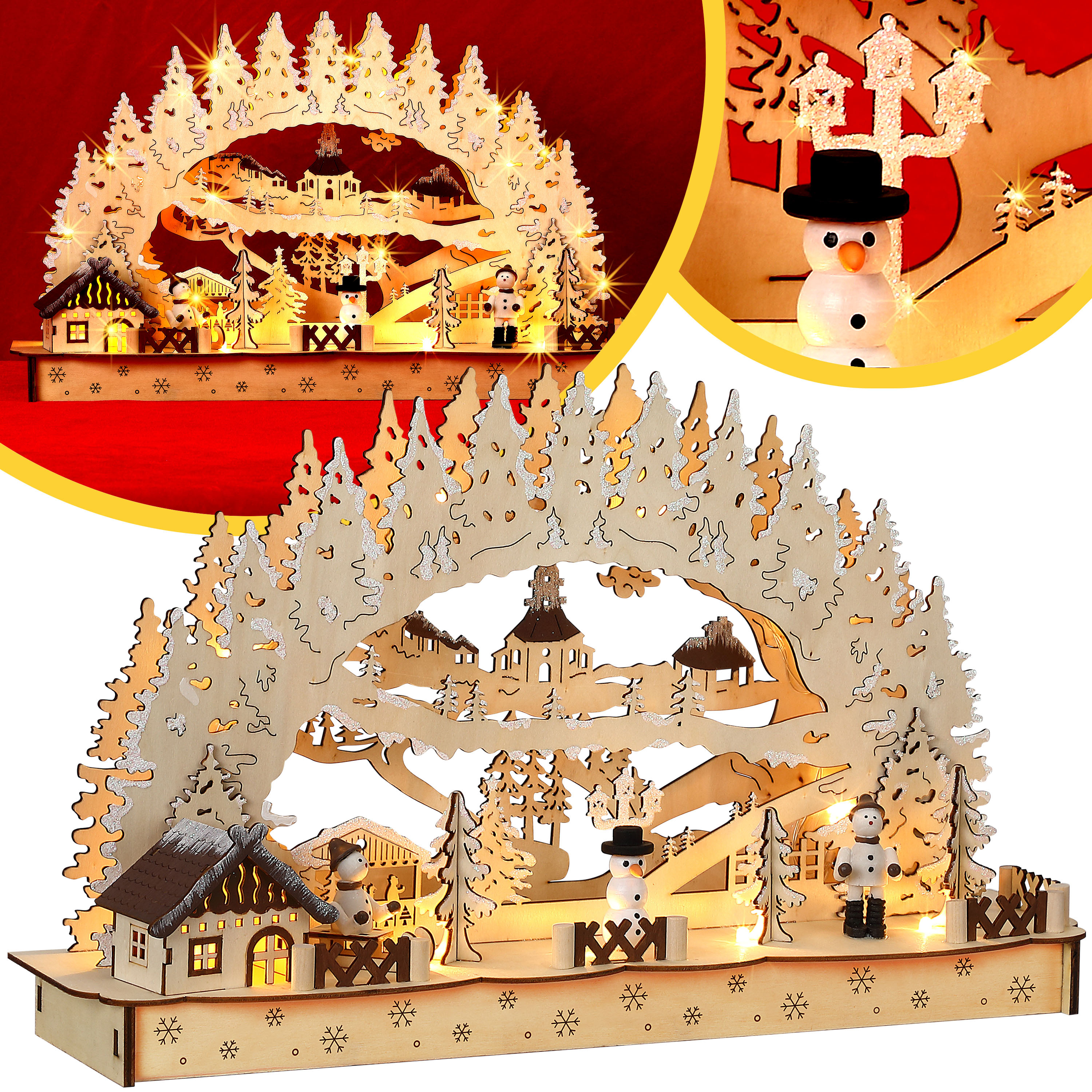 Monzana® Christmas Xl Led Wooden Arch Decoration With Timer 24h Battery Operated