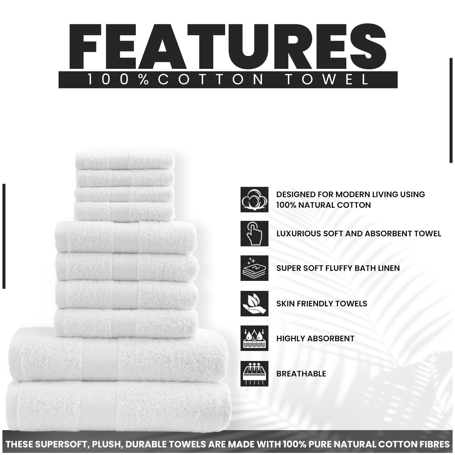 10pcs Towel Bale Set | Luxurious 100% Cotton Towels Family Pack | Quick-Drying, Highly Absorbent & Ultra-Soft Fabric | Includes 4 Face Towels, 4 Hand Towels, 2 Bath Towels | Available in 16 Elegant Colours | Ideal for Home, Gym, Spa, or Beach Use | Durable, Easy-Care, and Stylish for Everyday Comfort | UK