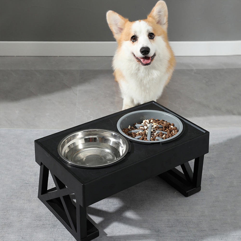 TEMU Raised Dog Bowl For Small Medium Large Dogs, 5 Height Adjustable Stand, Pet Feeder With Stainless Steel Dish & Slow Feeder Bowl, Dog Feeding