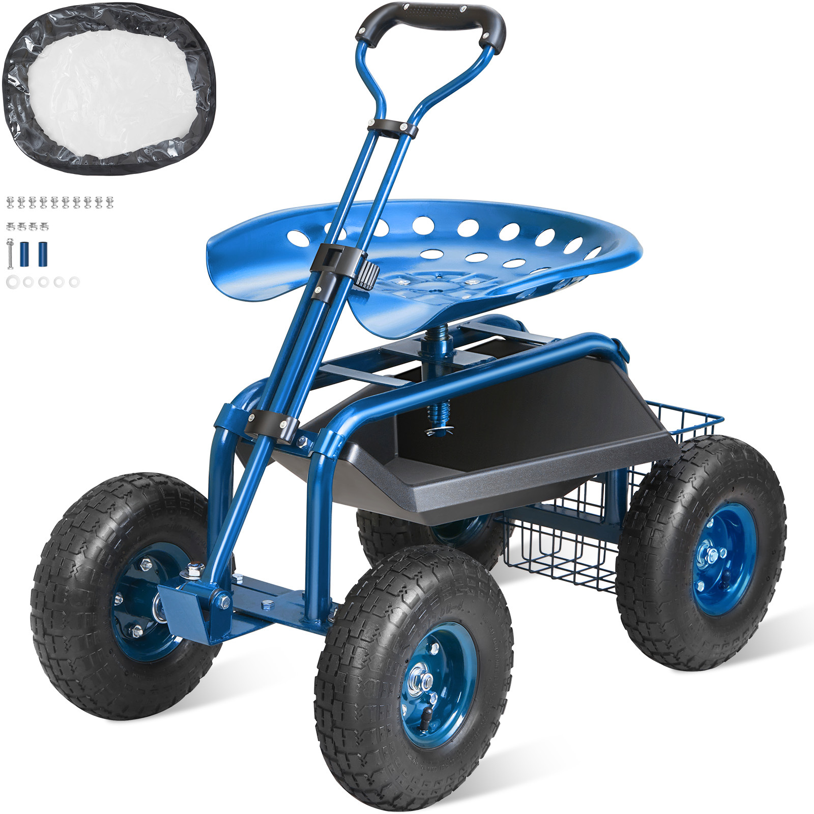 E-shop VEVOR Gartenkarren Rollbarer Arbeitssitz mit Rädern, Gartenhocker zum Pflanzen, 360-Grad-Drehsitz, Wagen-Roller mit Lenkgriff & Werkzeugablage,