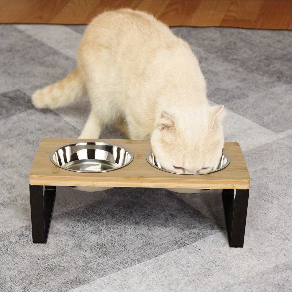 TEMU Raised Cat Bowl, Cat Bowls With Stand Tilted 15°, Elevated 2 Stainless Steel Bowls Cat Food Bowl For Cats And Small Dog, 33*16*12cm