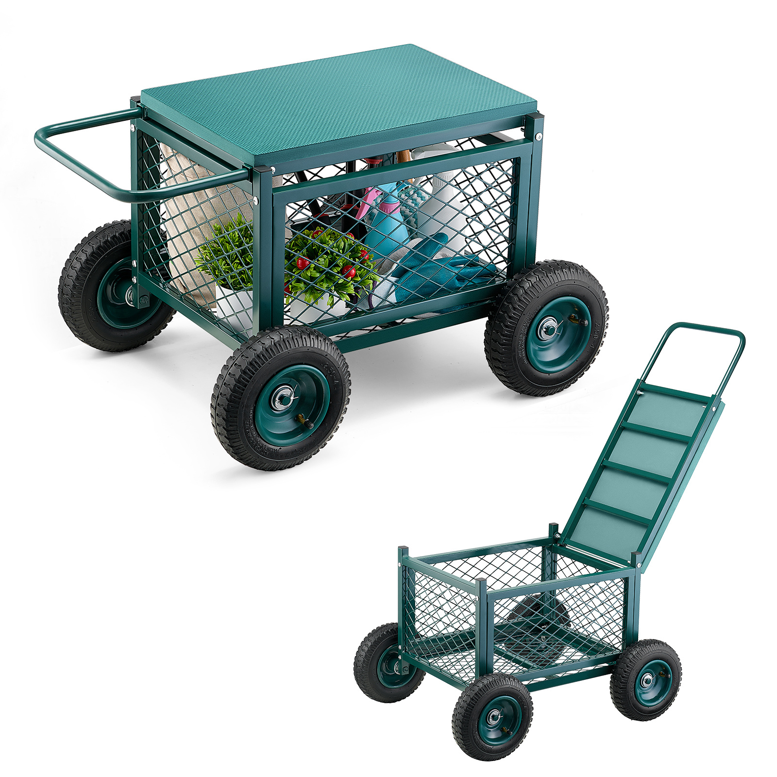 Image of Vevor Rolling Garden Seat With Wheel 400lb Heavy Duty Metal Garden Cart With Storage