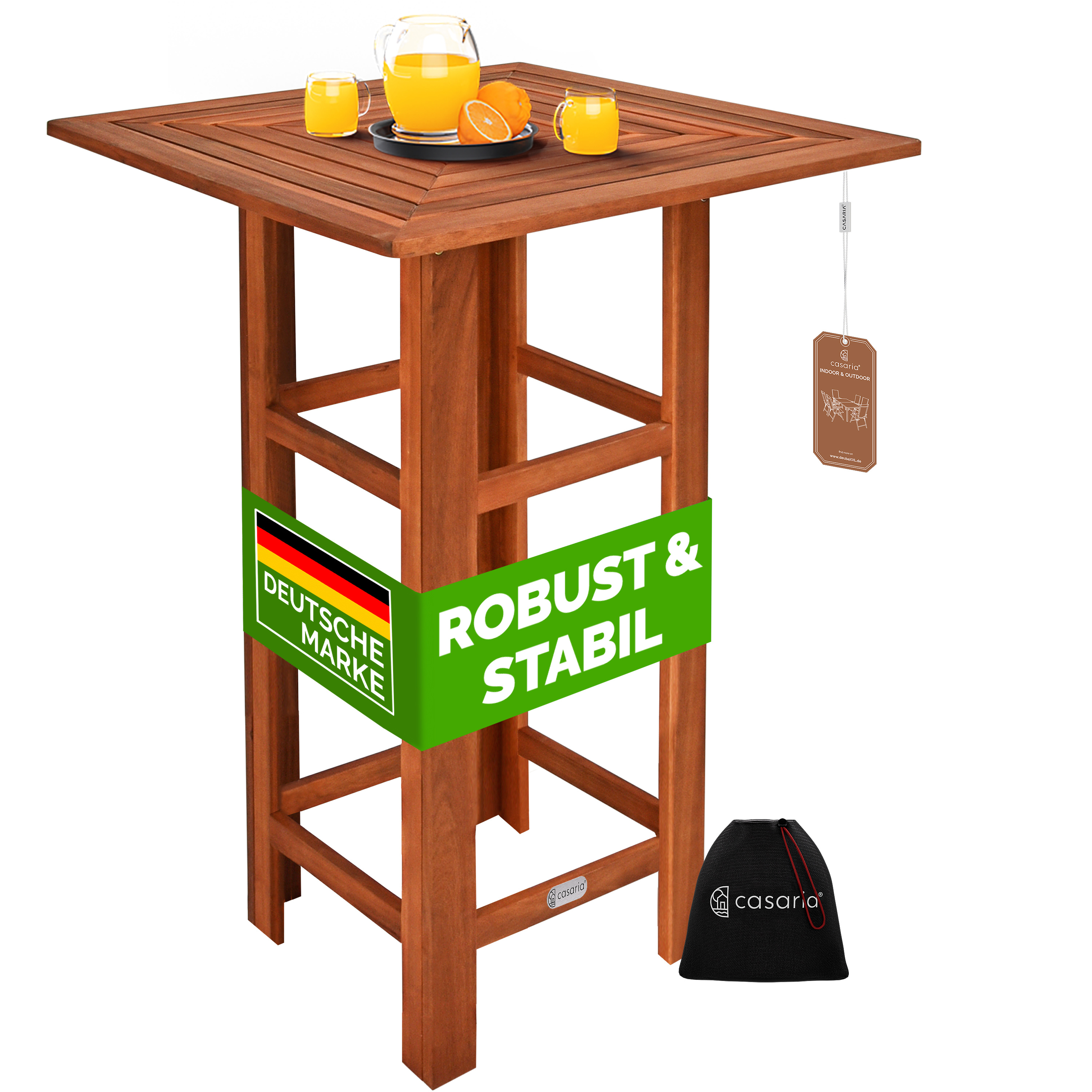 Casaria® High Wooden Bar Table 110 Cm Tall 75 X 75 Cm Square Solid Rustic Indoor Outdoor Bistro Table Beer Table Garden Table Beer Table Party Table Bar Table