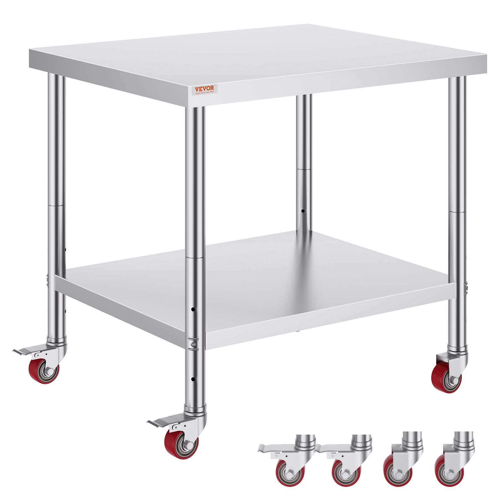 TEMU VEVOR Tavolo da lavoro da catering in acciaio inossidabile 36 x 30 x 34 pollici Tavolo da cucina con 4 ruote Lavagna da cucina con ripiano