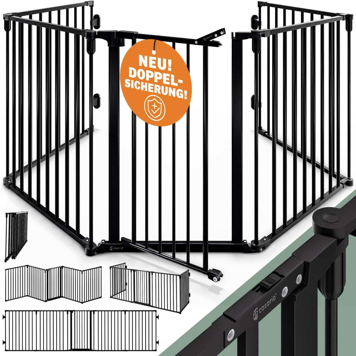 TEMU CASARIA® Puerta de seguridad ignífuga para bebés con puerta de metal, sin taladro, 306X76Cm, puerta para perros, protección infantil, puerta de