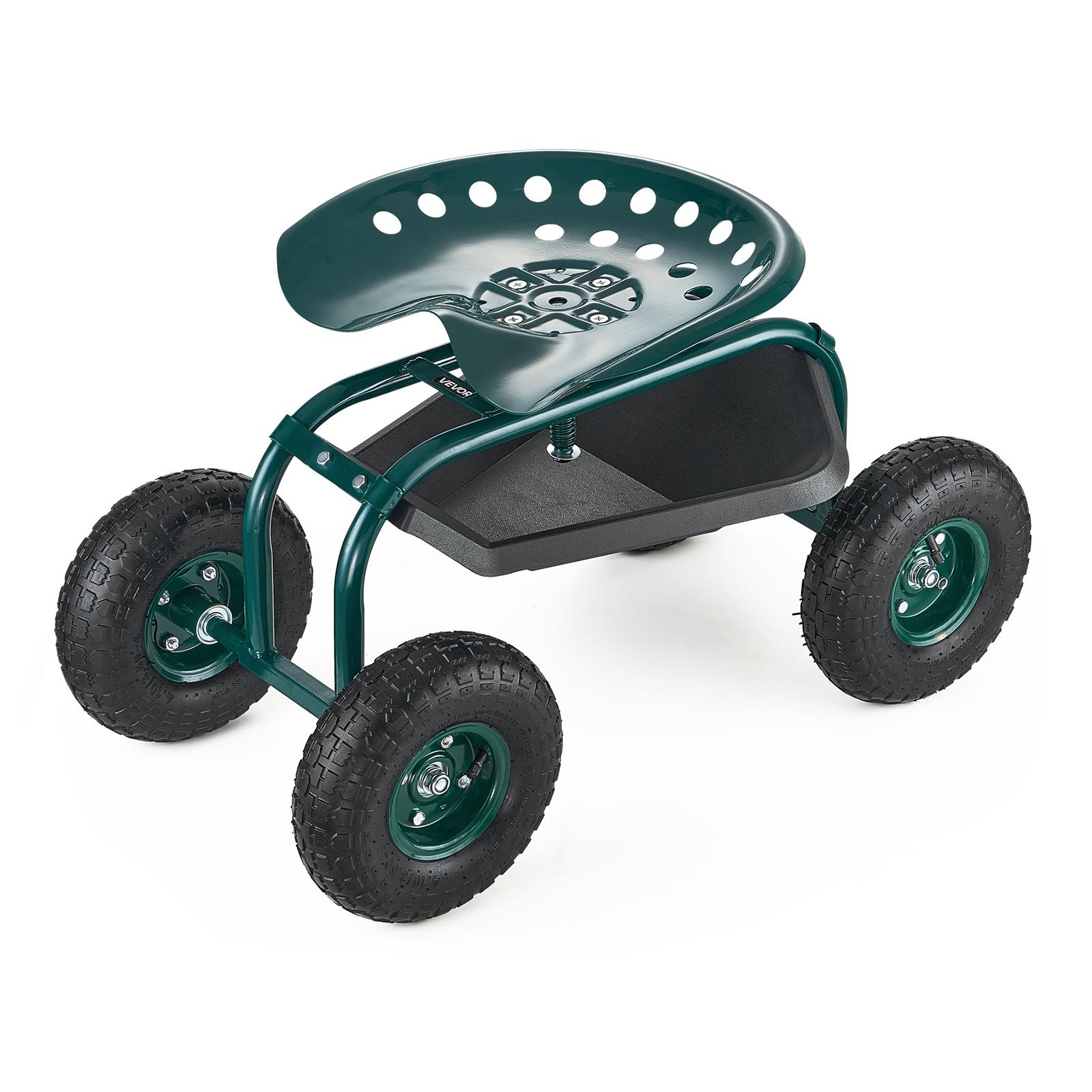 Vevor Outdoor Rolling Garden Cart With Swivel Seat Wheels Tool Tray 300lbs