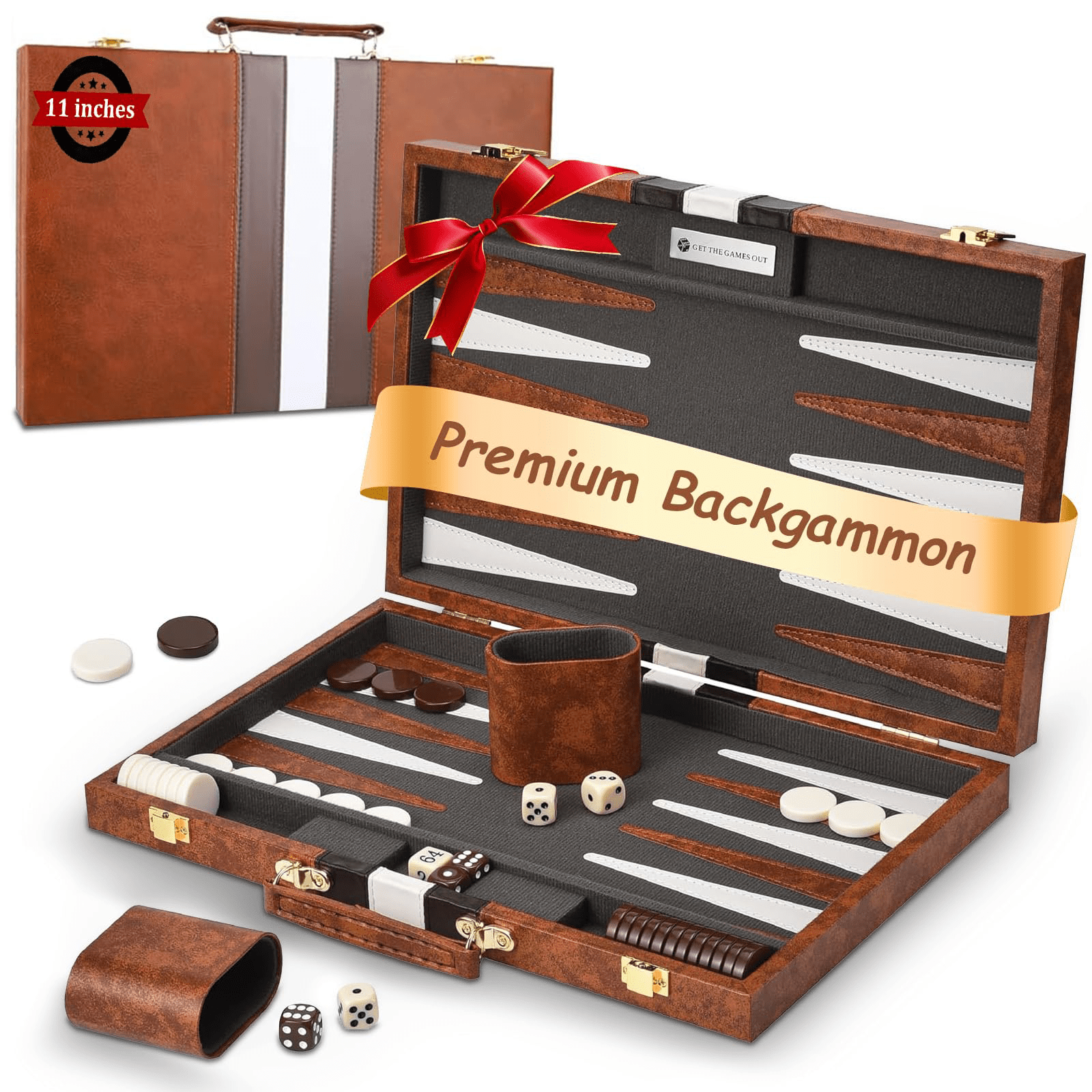 TEMU Backgammon Set, Backgammon Sets With Premium Leather Case,15 Inch With Acrylic Playing Pieces & Wooden Dice Cups,portable And Backgammon Travel