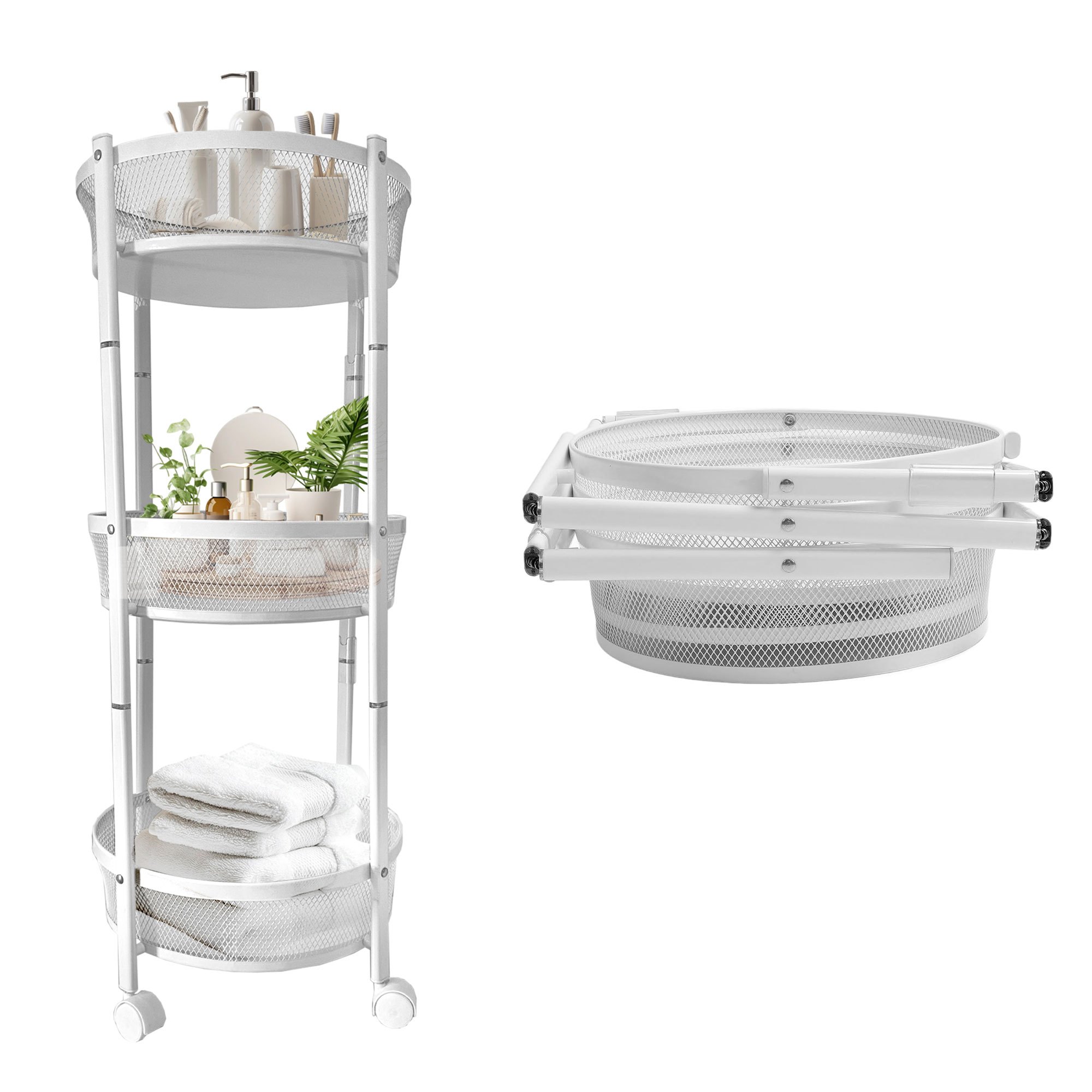 TEMU Carrito Verdulero de Cocina Plegable Niveles Home – Estantería Auxiliar con Ruedas Giratorias y Freno – Carrito de Almacenamiento Metálico
