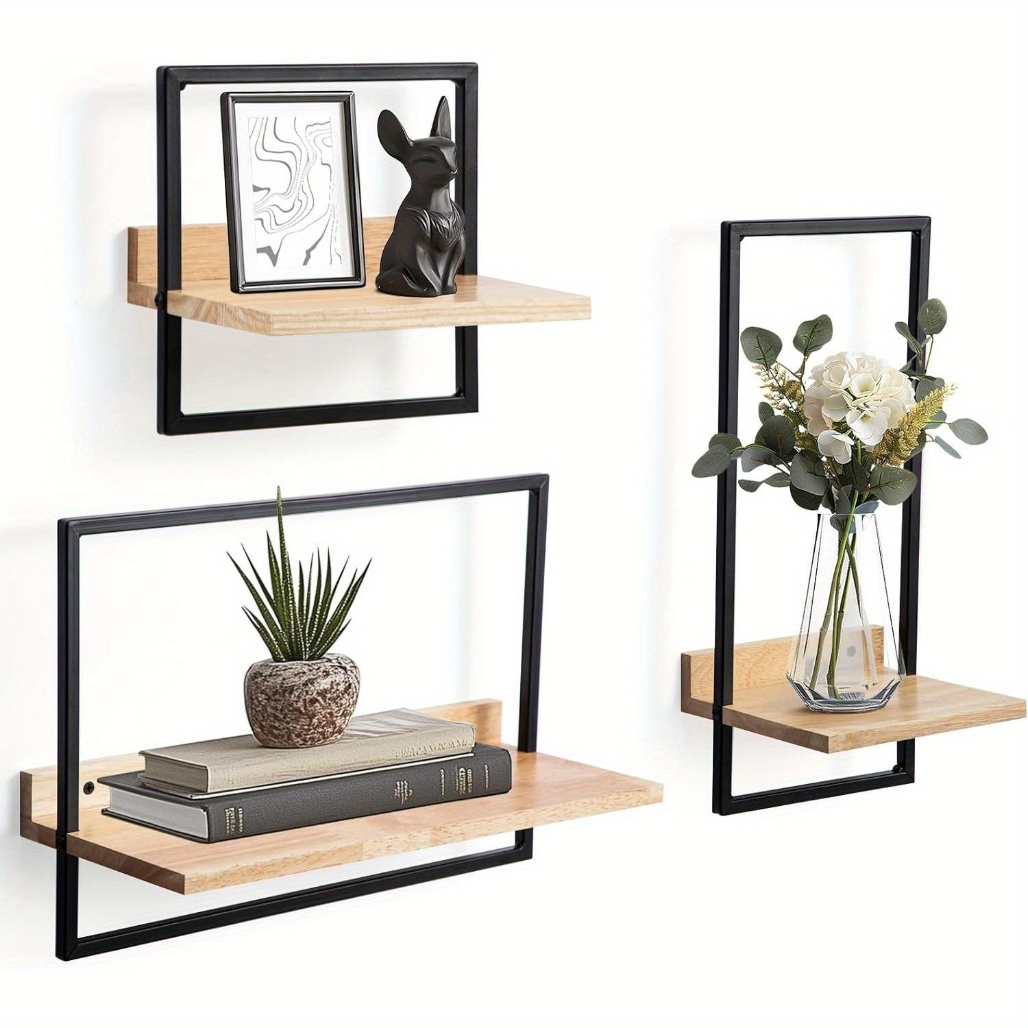 E-shop Set mit 3 Wandregalen, 3 Teiliges Set-Eich Regale, Quadratische Bücherregal für die Wand Deko, Hängeregale zur Wandaufbewahrung, Wandregal Holz