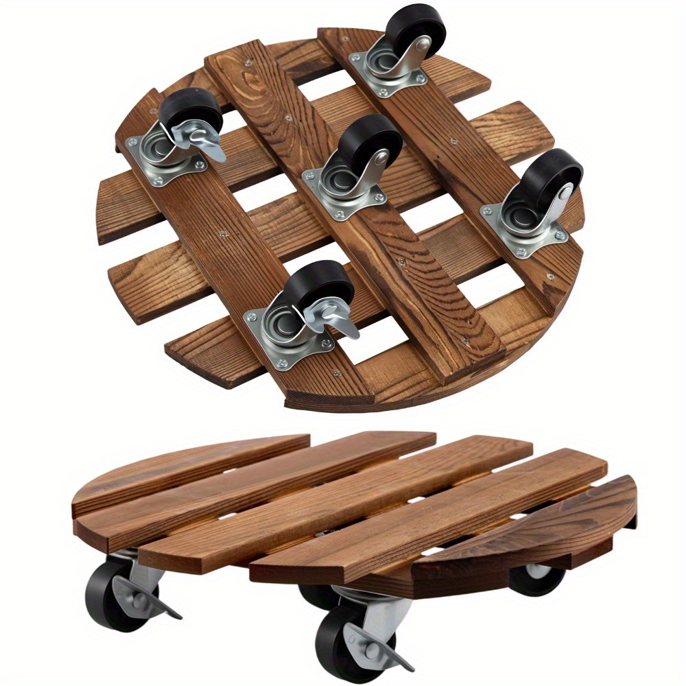 TEMU 2pack Plant Caddy 30cm Wood Duty Rolling Plant Stand With 360° Lockable Caster Wheels, Indoor Outdoor On Roller Patio/flower Pot/succulent Pots