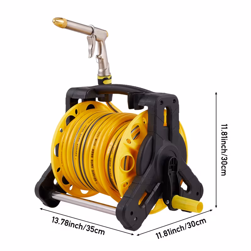 complete watering kit garden hose reel trolley portable with 20 50m hose pipe sprinkler gun connector heavy duty watering system for outdoor lawn car wash yellow details 1