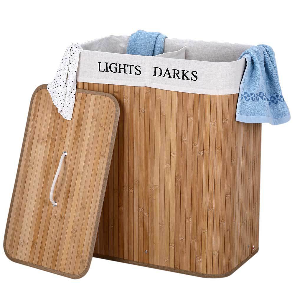 TEMU BAKAJI Cesto Biancheria Sporca a Scomparto Portabiancheria 2 Spazi di bamb羅 e Tessuto capacit� 100 Lt 52 x 32 cm