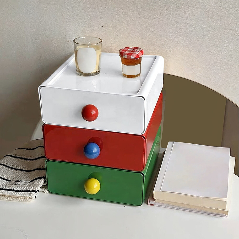 3pcs Dopamine-Inspired Desktop Storage Box Set, Stackable Organizer