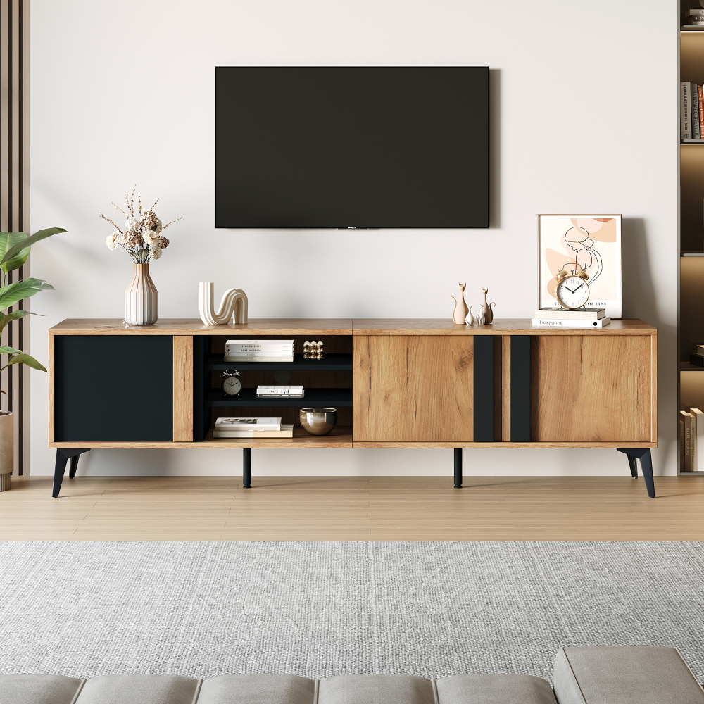 TEMU Rustic Brown TV Cabinet, Low Tv Cabinet, Lowboard, Tv Board, Tv Drawer Cabinet, Large Tv Cabinet, Media Console, Low Cabinet, Stylish Display